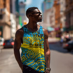 Rwanda Independence Day Men Tank Top Tribal Geometric Pattern - National Coat Of Arms And Sunburst