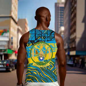Rwanda Independence Day Men Tank Top Tribal Geometric Pattern - National Coat Of Arms And Sunburst