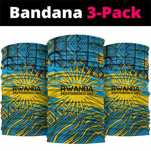 Rwanda Independence Day Neck Gaiter Tribal Geometric Pattern - National Coat Of Arms And Sunburst