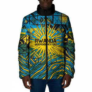 Rwanda Independence Day Padded Jacket Tribal Geometric Pattern - National Coat Of Arms And Sunburst