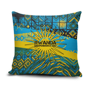 Rwanda Independence Day Pillow Cover Tribal Geometric Pattern - National Coat Of Arms And Sunburst