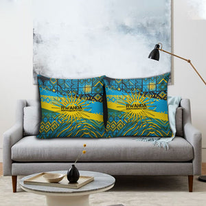 Rwanda Independence Day Pillow Cover Tribal Geometric Pattern - National Coat Of Arms And Sunburst