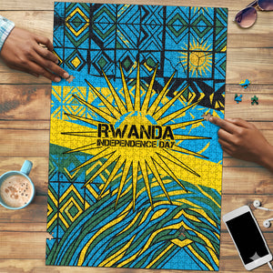 Rwanda Independence Day Puzzle Tribal Geometric Pattern - National Coat Of Arms And Sunburst