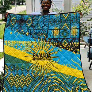 Rwanda Independence Day Quilt Tribal Geometric Pattern - National Coat Of Arms And Sunburst