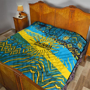 Rwanda Independence Day Quilt Tribal Geometric Pattern - National Coat Of Arms And Sunburst