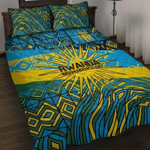 Rwanda Independence Day Quilt Bed Set Tribal Geometric Pattern - National Coat Of Arms And Sunburst