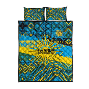 Rwanda Independence Day Quilt Bed Set Tribal Geometric Pattern - National Coat Of Arms And Sunburst