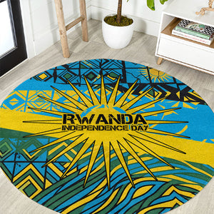 Rwanda Independence Day Round Carpet Tribal Geometric Pattern - National Coat Of Arms And Sunburst