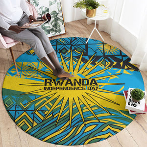 Rwanda Independence Day Round Carpet Tribal Geometric Pattern - National Coat Of Arms And Sunburst