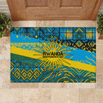 Rwanda Independence Day Rubber Doormat Tribal Geometric Pattern - National Coat Of Arms And Sunburst