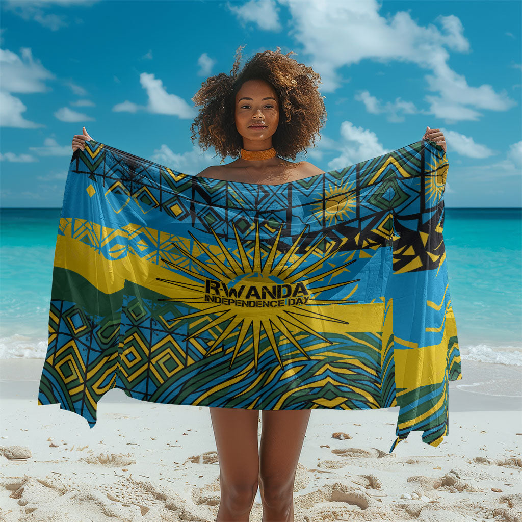 Rwanda Independence Day Sarong Tribal Geometric Pattern - National Coat Of Arms And Sunburst