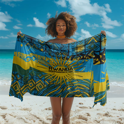 Rwanda Independence Day Sarong Tribal Geometric Pattern - National Coat Of Arms And Sunburst