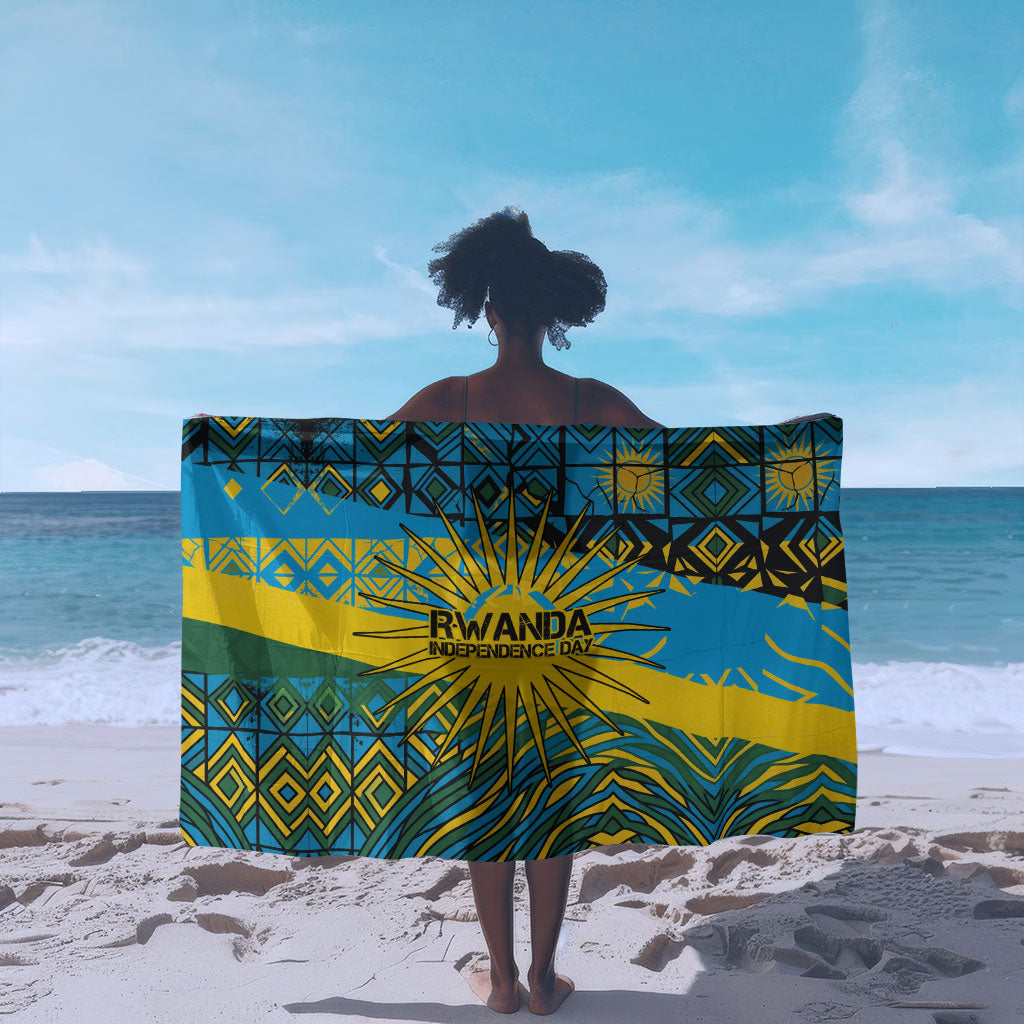Rwanda Independence Day Sarong Tribal Geometric Pattern - National Coat Of Arms And Sunburst