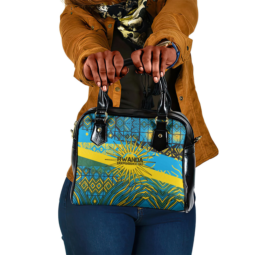 Rwanda Independence Day Shoulder Handbag Tribal Geometric Pattern - National Coat Of Arms And Sunburst