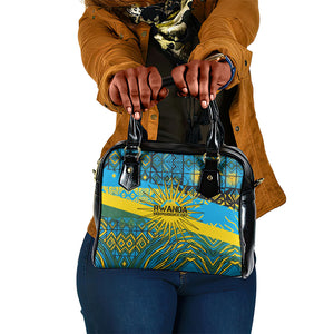 Rwanda Independence Day Shoulder Handbag Tribal Geometric Pattern - National Coat Of Arms And Sunburst