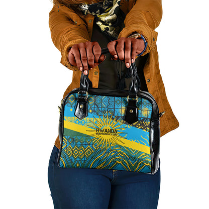 Rwanda Independence Day Shoulder Handbag Tribal Geometric Pattern - National Coat Of Arms And Sunburst