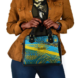 Rwanda Independence Day Shoulder Handbag Tribal Geometric Pattern - National Coat Of Arms And Sunburst