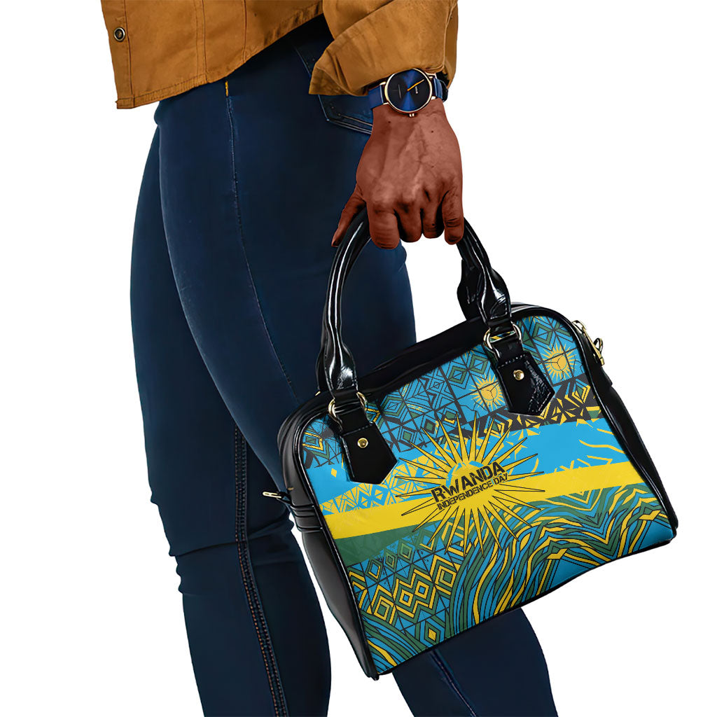 Rwanda Independence Day Shoulder Handbag Tribal Geometric Pattern - National Coat Of Arms And Sunburst