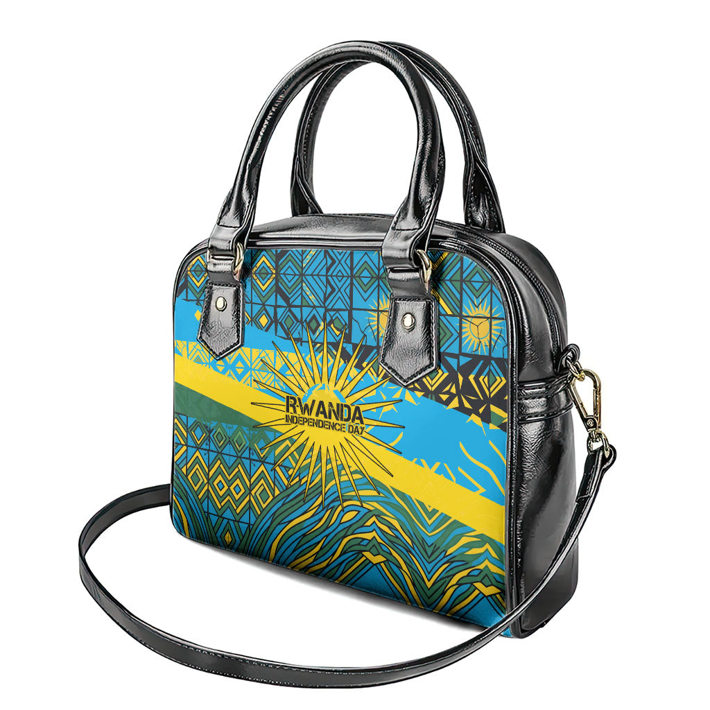 Rwanda Independence Day Shoulder Handbag Tribal Geometric Pattern - National Coat Of Arms And Sunburst