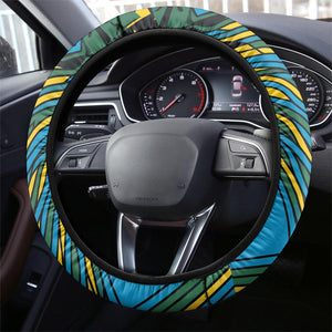Rwanda Independence Day Steering Wheel Cover Tribal Geometric Pattern - National Coat Of Arms And Sunburst