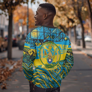 Rwanda Independence Day Sweatshirt Tribal Geometric Pattern - National Coat Of Arms And Sunburst