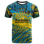 Rwanda Independence Day T shirt Tribal Geometric Pattern - National Coat Of Arms And Sunburst