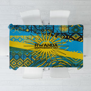 Rwanda Independence Day Tablecloth Tribal Geometric Pattern - National Coat Of Arms And Sunburst