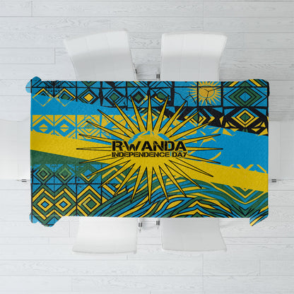 Rwanda Independence Day Tablecloth Tribal Geometric Pattern - National Coat Of Arms And Sunburst