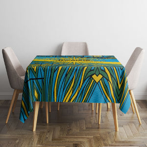 Rwanda Independence Day Tablecloth Tribal Geometric Pattern - National Coat Of Arms And Sunburst
