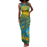 Rwanda Independence Day Tank Maxi Dress Tribal Geometric Pattern - National Coat Of Arms And Sunburst