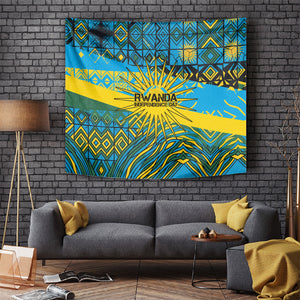 Rwanda Independence Day Tapestry Tribal Geometric Pattern - National Coat Of Arms And Sunburst