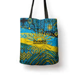 Rwanda Independence Day Tote Bag Tribal Geometric Pattern - National Coat Of Arms And Sunburst