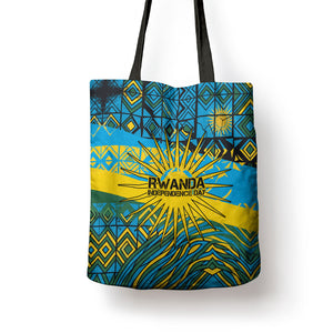 Rwanda Independence Day Tote Bag Tribal Geometric Pattern - National Coat Of Arms And Sunburst
