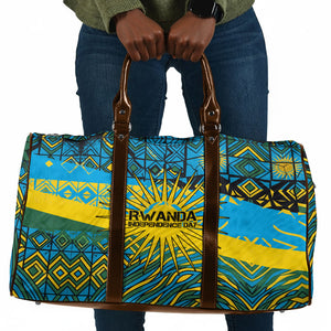 Rwanda Independence Day Travel Bag Tribal Geometric Pattern - National Coat Of Arms And Sunburst