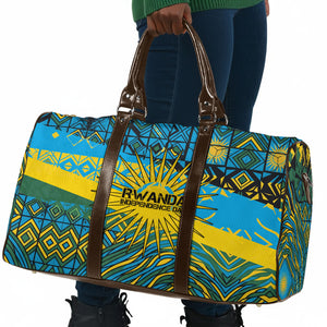 Rwanda Independence Day Travel Bag Tribal Geometric Pattern - National Coat Of Arms And Sunburst