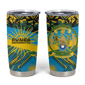 Rwanda Independence Day Tumbler Cup Tribal Geometric Pattern - National Coat Of Arms And Sunburst