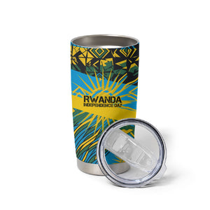 Rwanda Independence Day Tumbler Cup Tribal Geometric Pattern - National Coat Of Arms And Sunburst