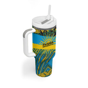 Rwanda Independence Day Tumbler With Handle Tribal Geometric Pattern - National Coat Of Arms And Sunburst
