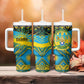 Rwanda Independence Day Tumbler With Handle Tribal Geometric Pattern - National Coat Of Arms And Sunburst