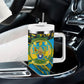 Rwanda Independence Day Tumbler With Handle Tribal Geometric Pattern - National Coat Of Arms And Sunburst
