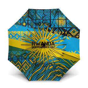 Rwanda Independence Day Umbrella Tribal Geometric Pattern - National Coat Of Arms And Sunburst