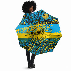 Rwanda Independence Day Umbrella Tribal Geometric Pattern - National Coat Of Arms And Sunburst