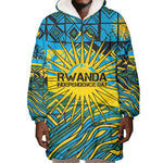 Rwanda Independence Day Wearable Blanket Hoodie Tribal Geometric Pattern - National Coat Of Arms And Sunburst