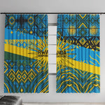 Rwanda Independence Day Window Curtain Tribal Geometric Pattern - National Coat Of Arms And Sunburst