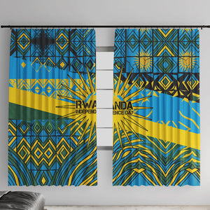 Rwanda Independence Day Window Curtain Tribal Geometric Pattern - National Coat Of Arms And Sunburst