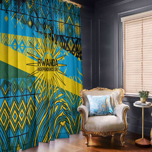 Rwanda Independence Day Window Curtain Tribal Geometric Pattern - National Coat Of Arms And Sunburst