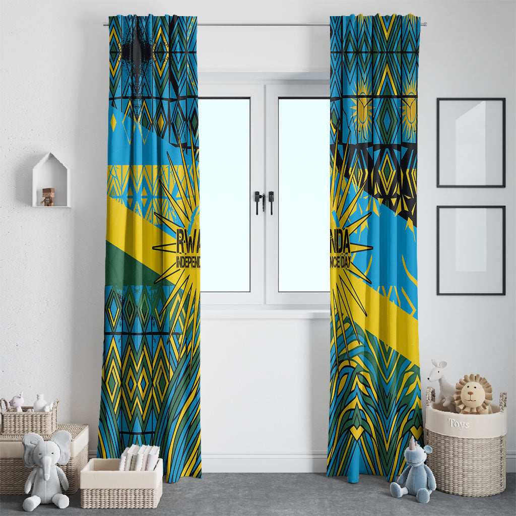 Rwanda Independence Day Window Curtain Tribal Geometric Pattern - National Coat Of Arms And Sunburst