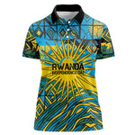 Rwanda Independence Day Women Polo Shirt Tribal Geometric Pattern - National Coat Of Arms And Sunburst