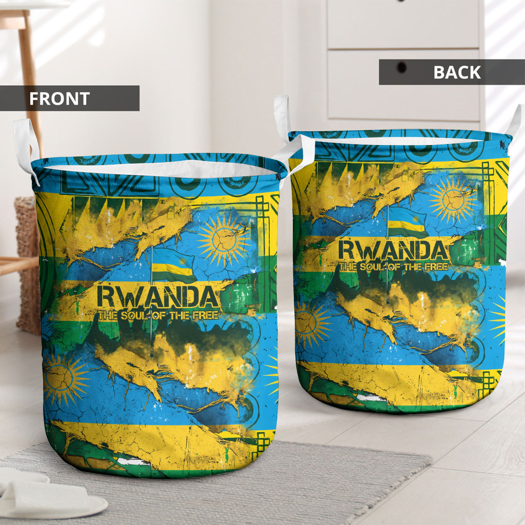 Rwanda Independence Day Laundry Basket Distressed Grunge Flag Design - Broken Chains And 1962 Graphic