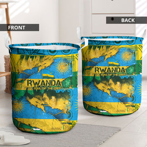 Rwanda Independence Day Laundry Basket Distressed Grunge Flag Design - Broken Chains And 1962 Graphic